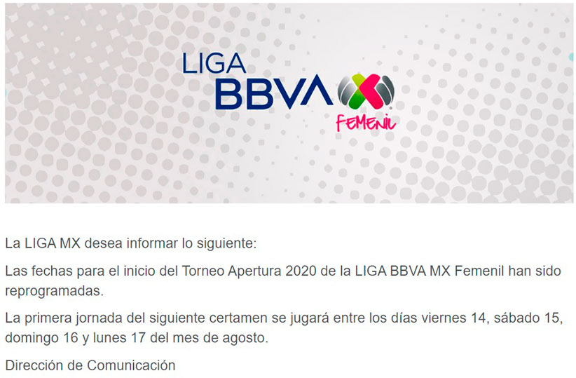 Liga MX Femenil aplaza el inicio del torneo